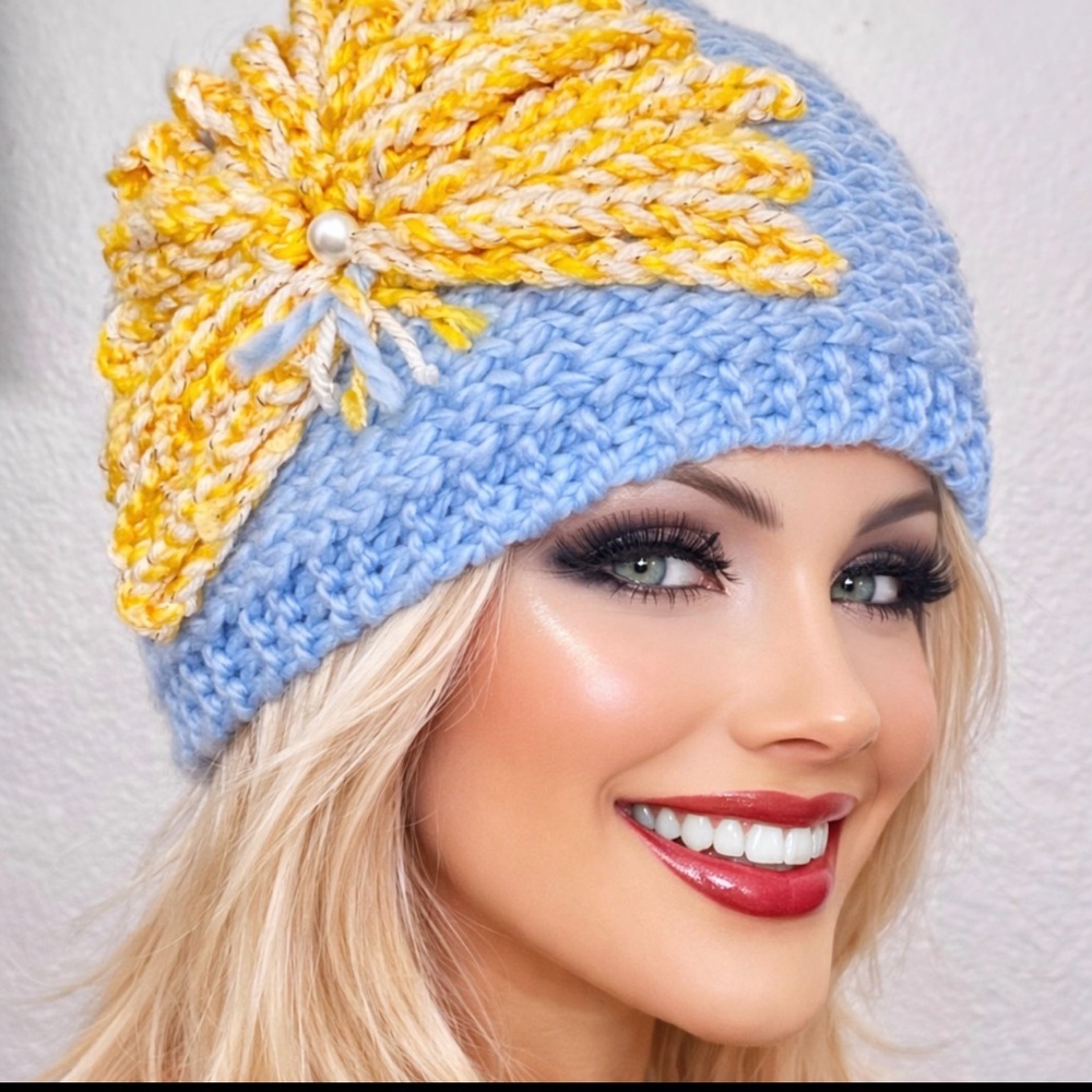 Hand Knits 2 Love Headband Bandana Hair Flower Bead Designer Valentines Day Gift